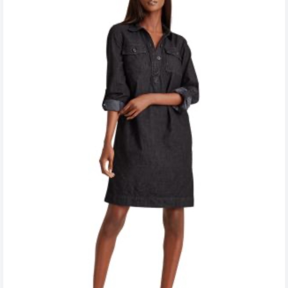 Lauren Ralph Lauren Utility Shirt Dress Washed Black Button Front Pockets Sz 10